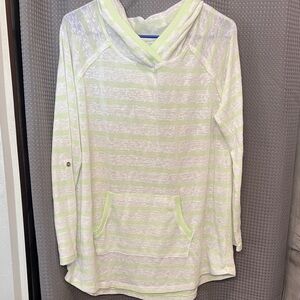 L Earth Yoga Green and White Striped Hooded long sleeve top organic cotton